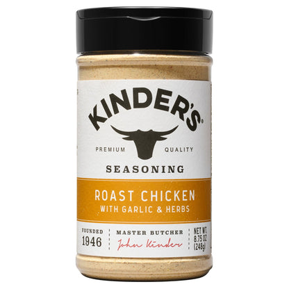 Kinder's Roast Chicken with Garlic and Herbs Seasoning bottle, front label