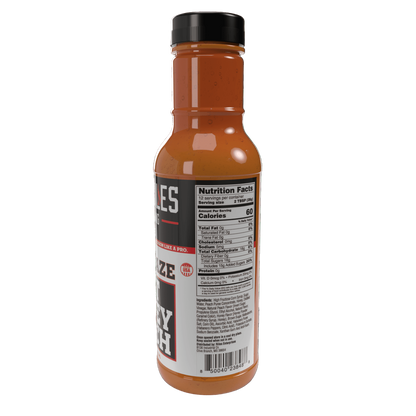Heath Riles - Hot Honey Peach BBQ Glaze 12 oz bottle, right side view