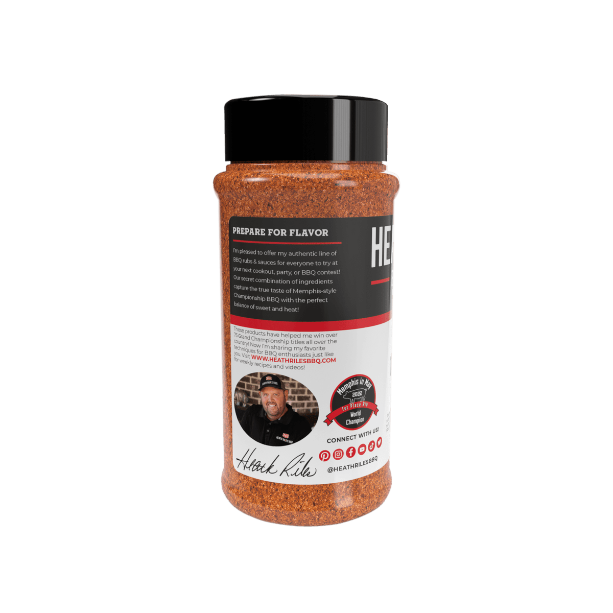 Heath Riles - Pecan Rub seasoning bottle left side view