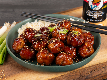 Glazed meatballs with Dan-O's Outlaw Korean Pop BBQ