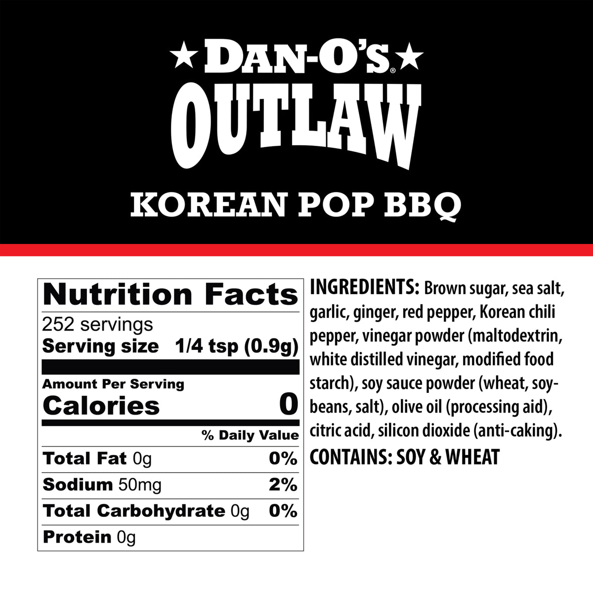 Dan-O's Outlaw Korean Pop BBQ nutrition facts