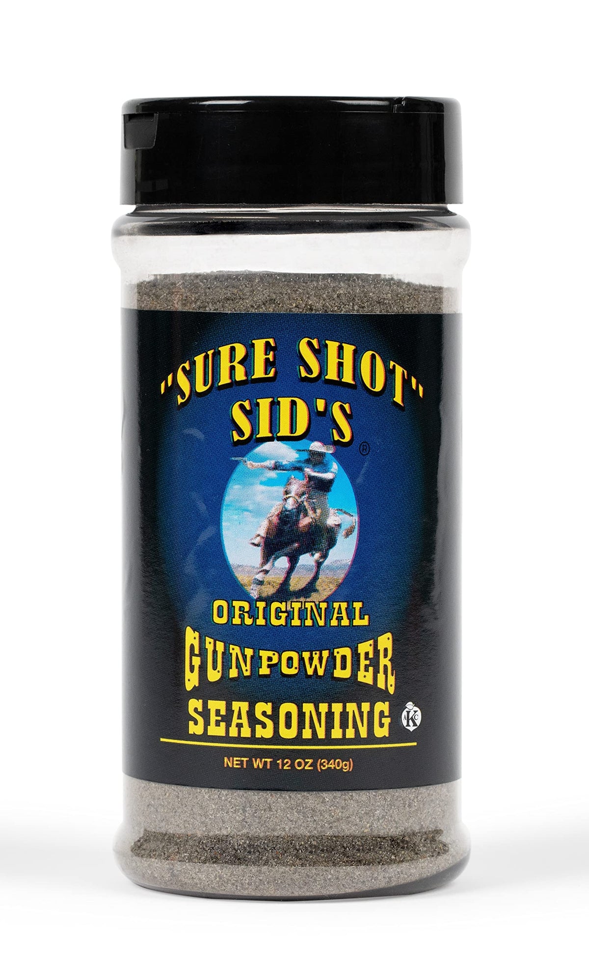 Sure Shot Sid's Original Gunpowder Seasoning bottle, front label